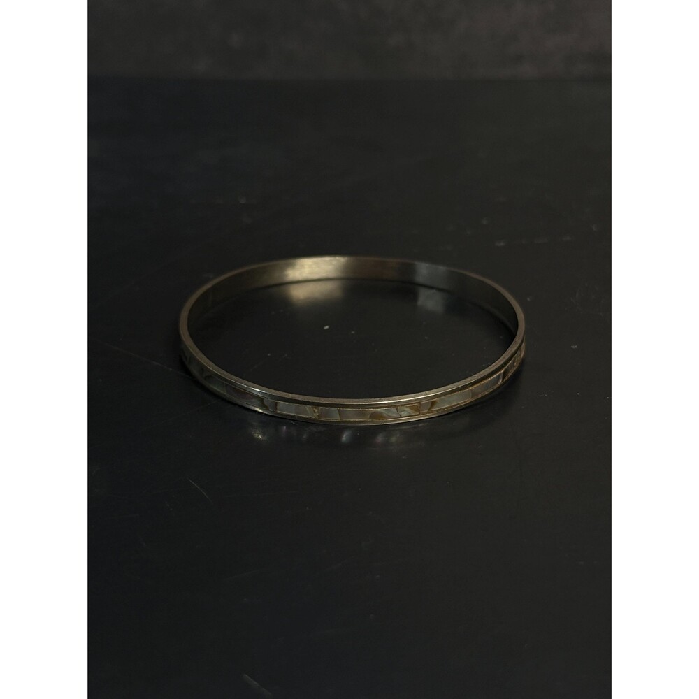 Abalone Shell Inlay Alpaca Metal Bangle Bracelet Size 5.5